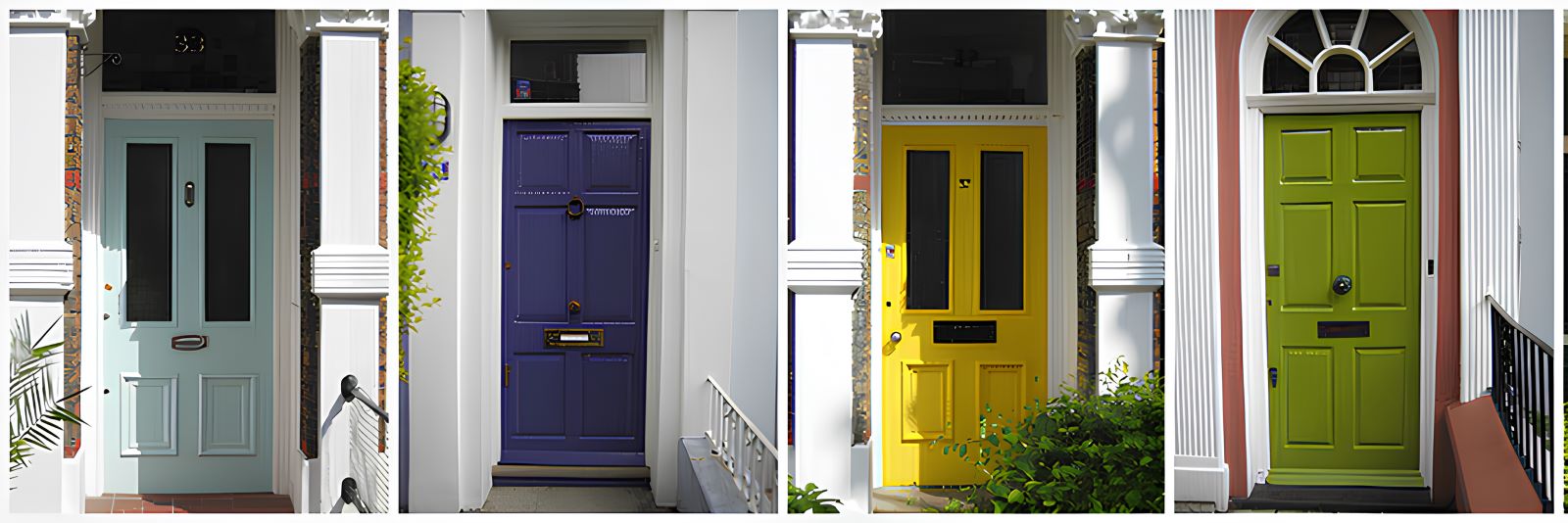 Terraced houses with colourful composite doors