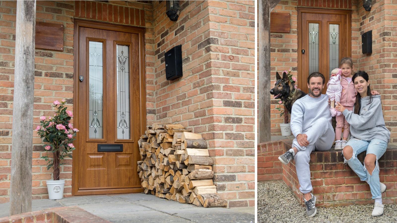 Nathan and Cara in front of their Golden Oak Edinburgh style Solidor
