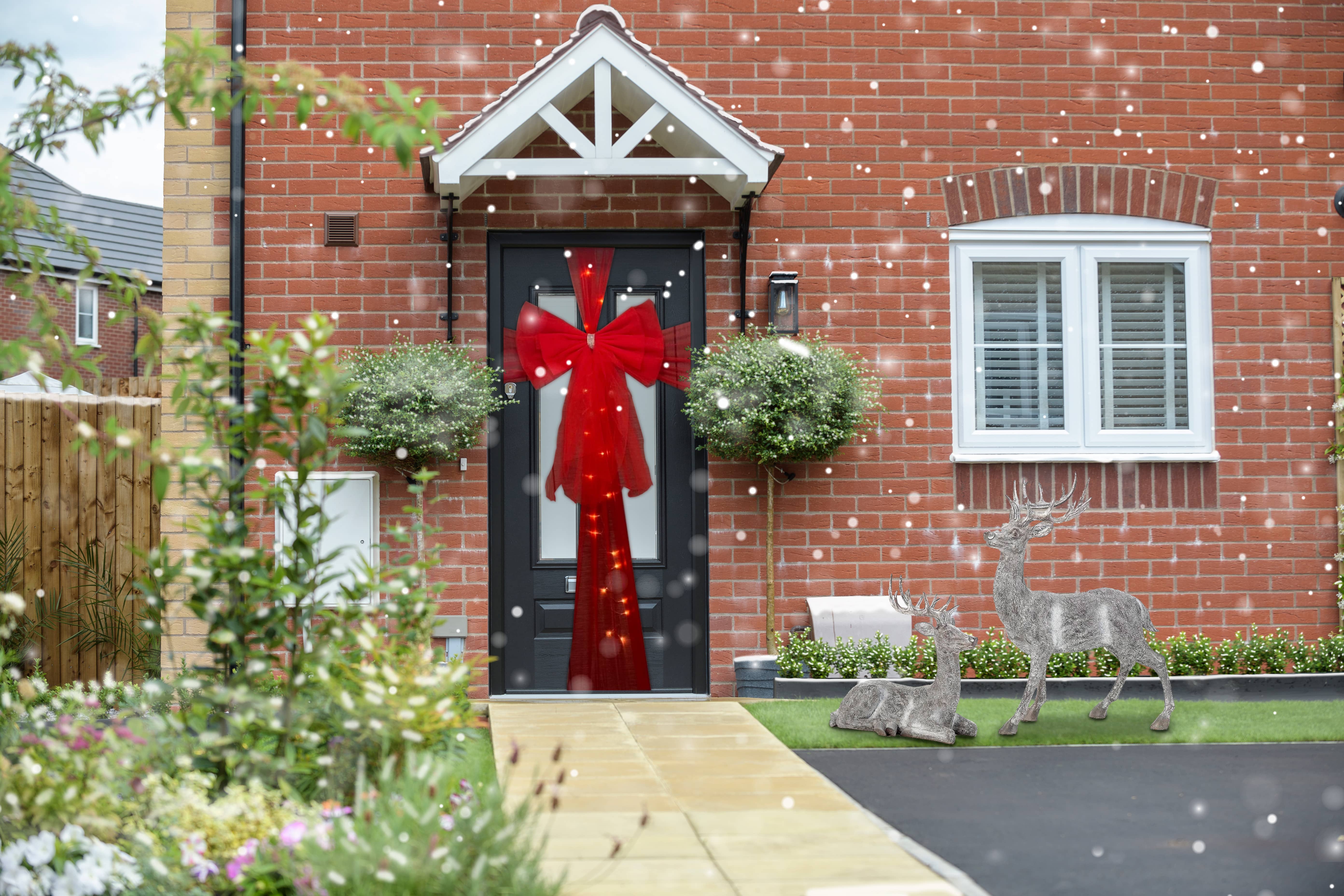 Front door with bow for Christmas