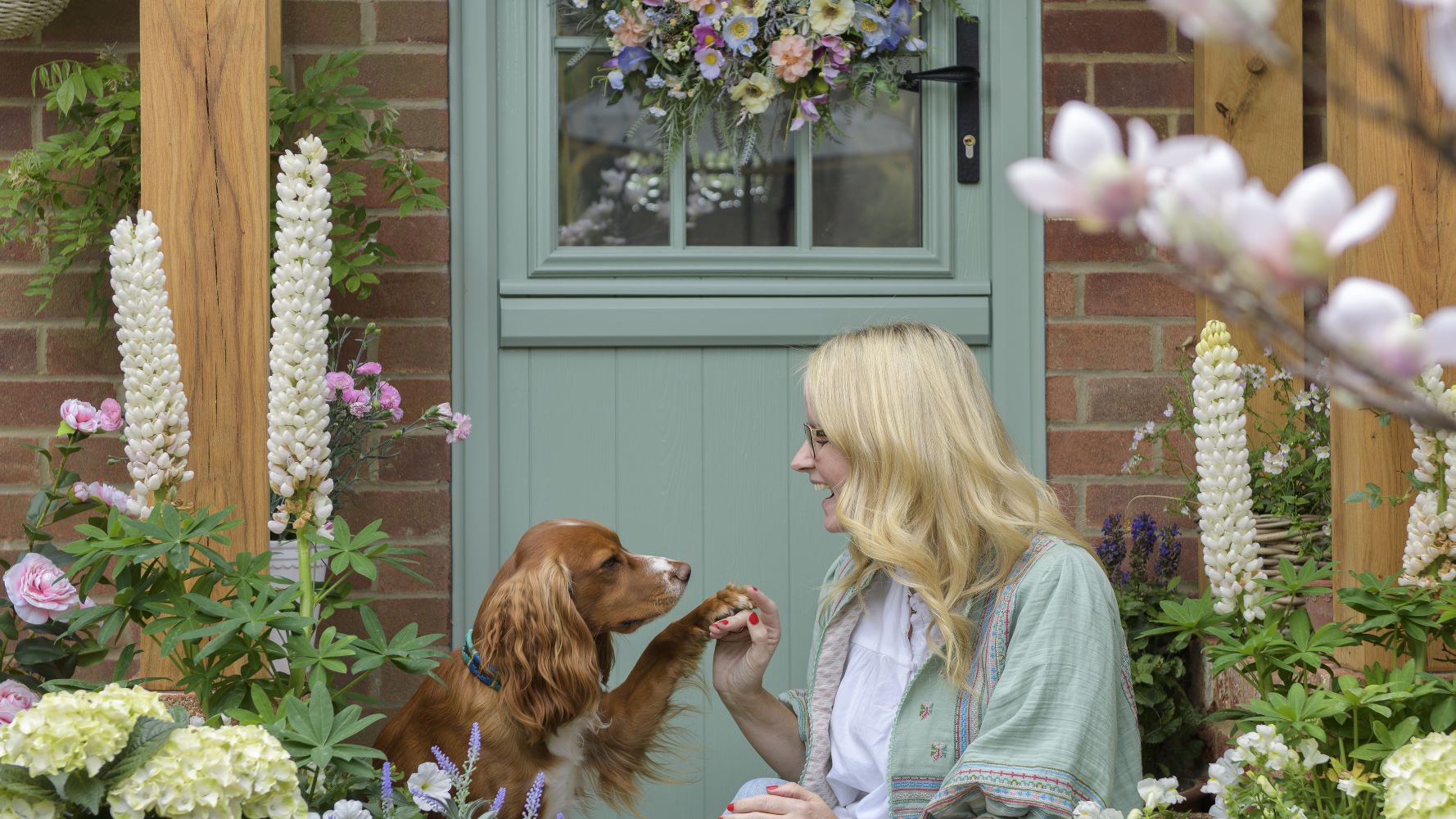 Aimee's Flint Beeston Composite Stable Door in Chartwell Green with her dog
