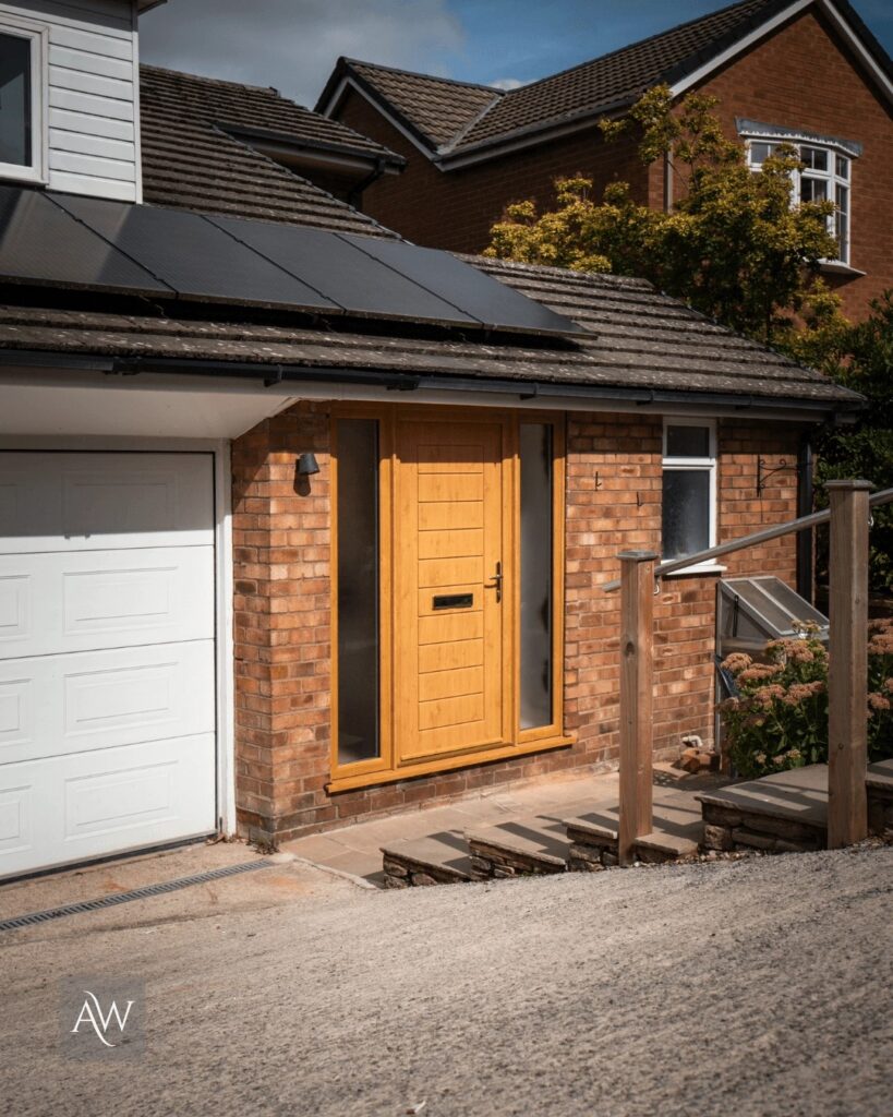 Windsor composite door in Irish Oak installed in Bollington by Alexander Windows